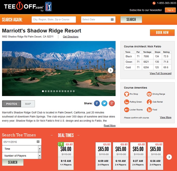 TeeOff.com dynamic pricing in action at Marriott's Shadow Ridge Resort