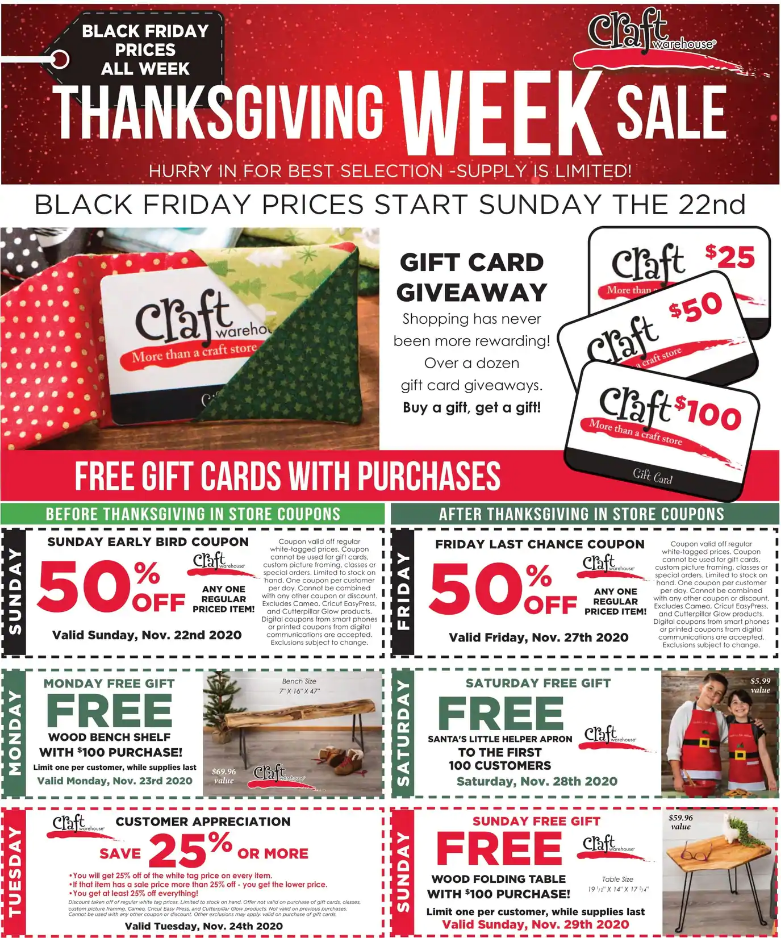 Craft Warehouse 2020 Black Friday Ad Page 1