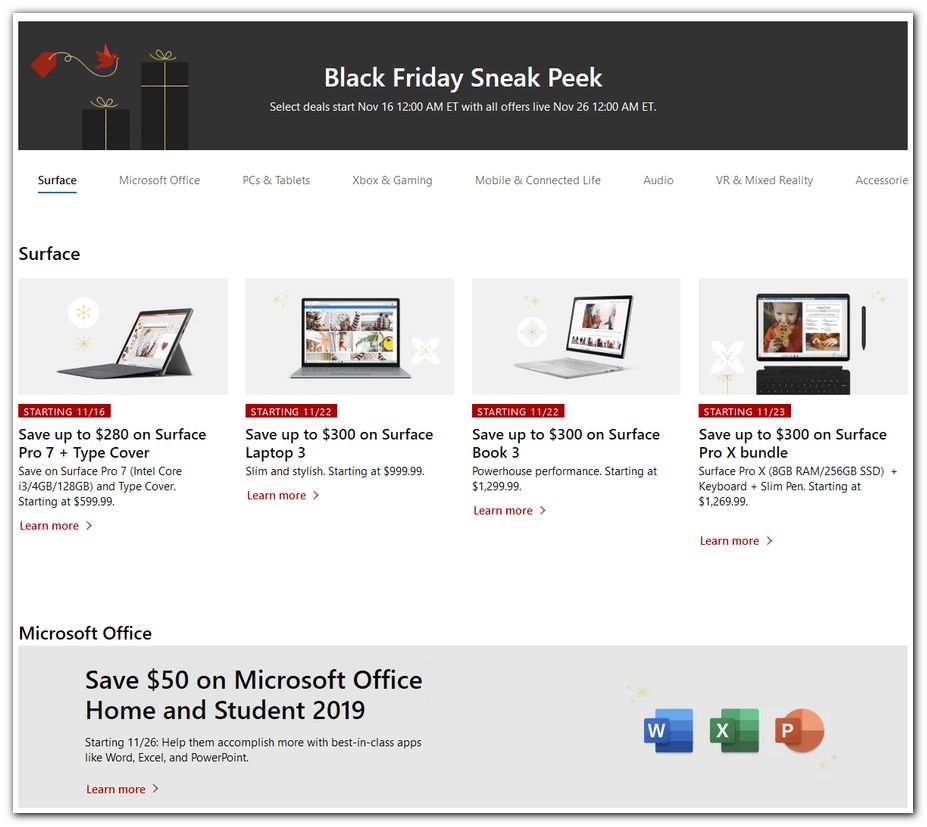Microsoft Store 2020 Black Friday Ad Page 1