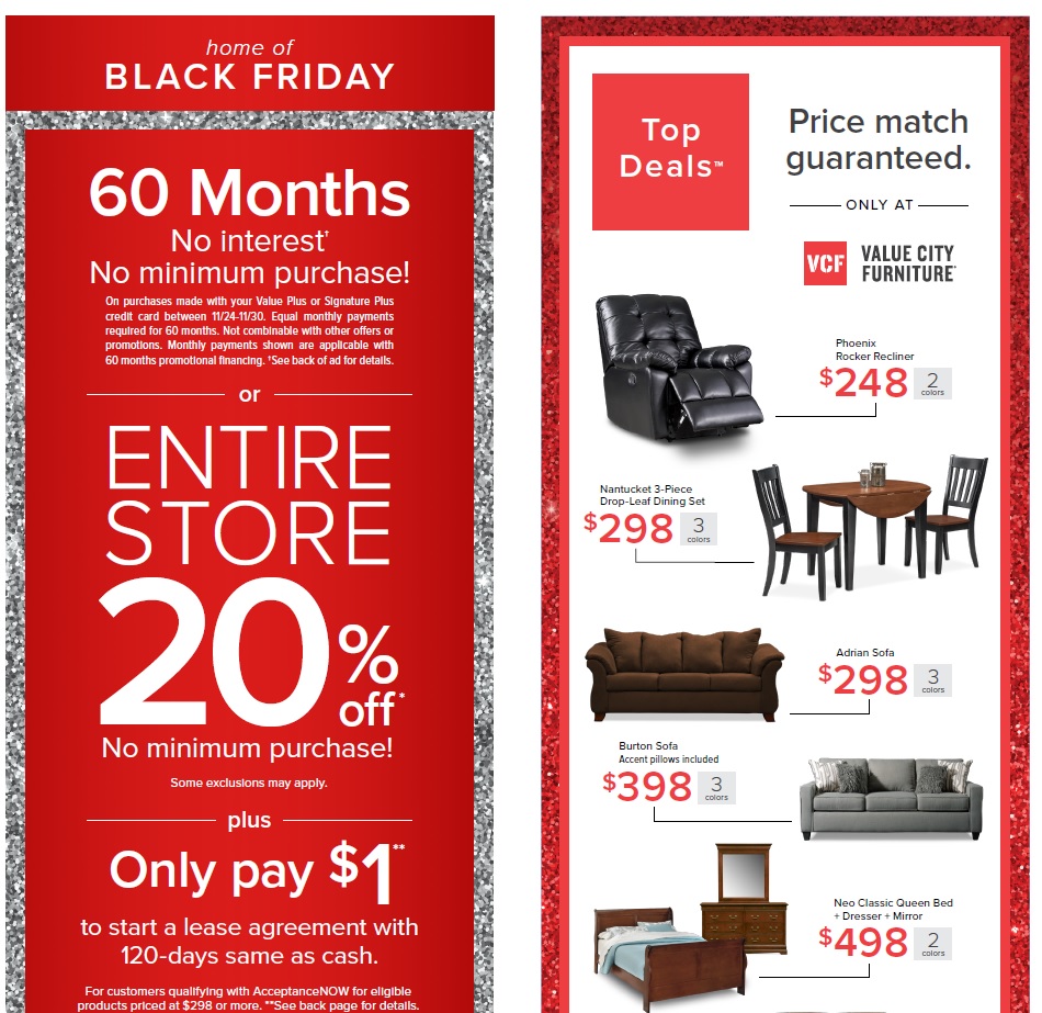 Value City Furniture 2020 Black Friday Ad Page 1