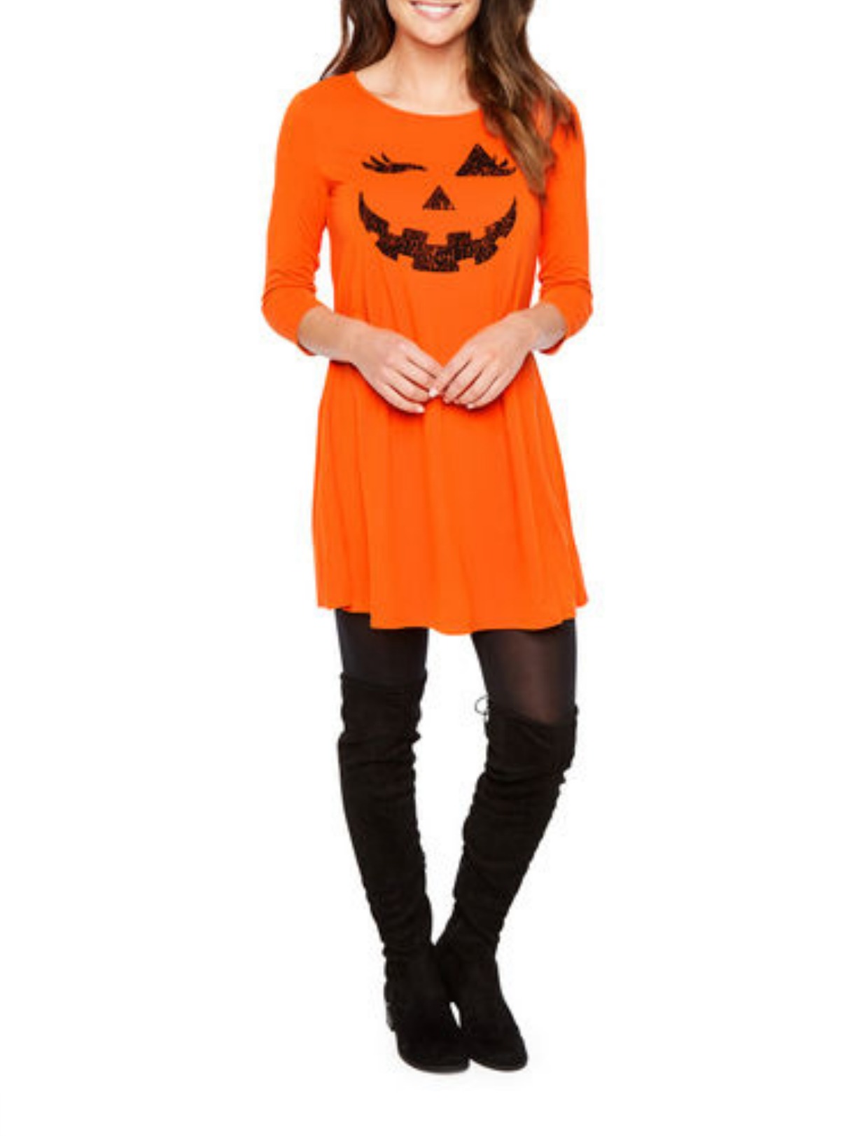 St. John's Bay 3/4 Sleeve Halloween Swing Dress - Orange Pumpkin