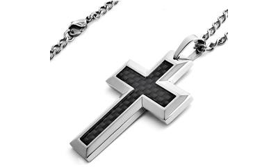 Stainless Steel Black Carbon Fiber Inlay Cross Necklace
