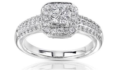 Annello 14k Gold 1/2ct TDW Princess-cut Diamond Halo Engagement Ring