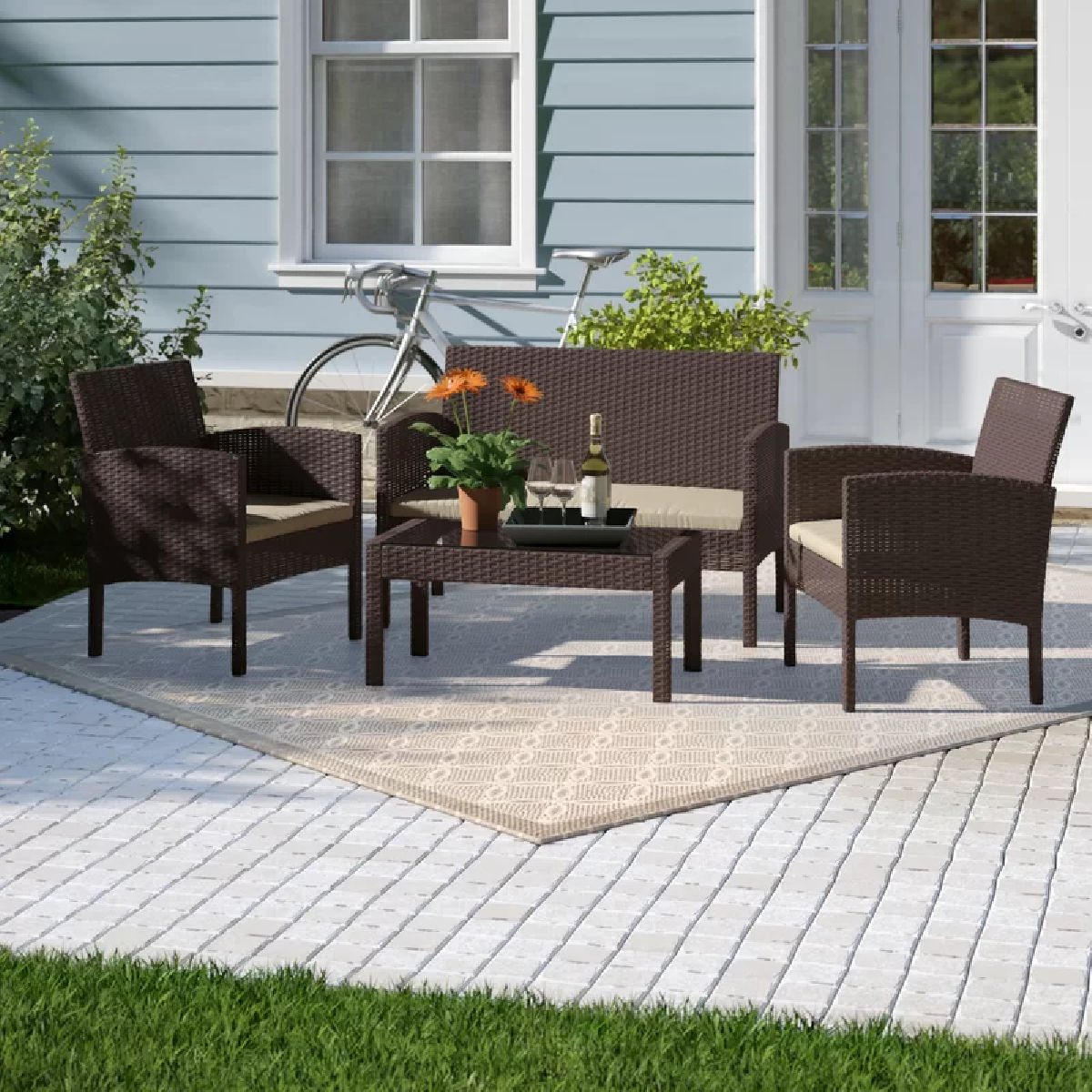 World Menagerie Tessio 4-Piece Rattan Seating Group