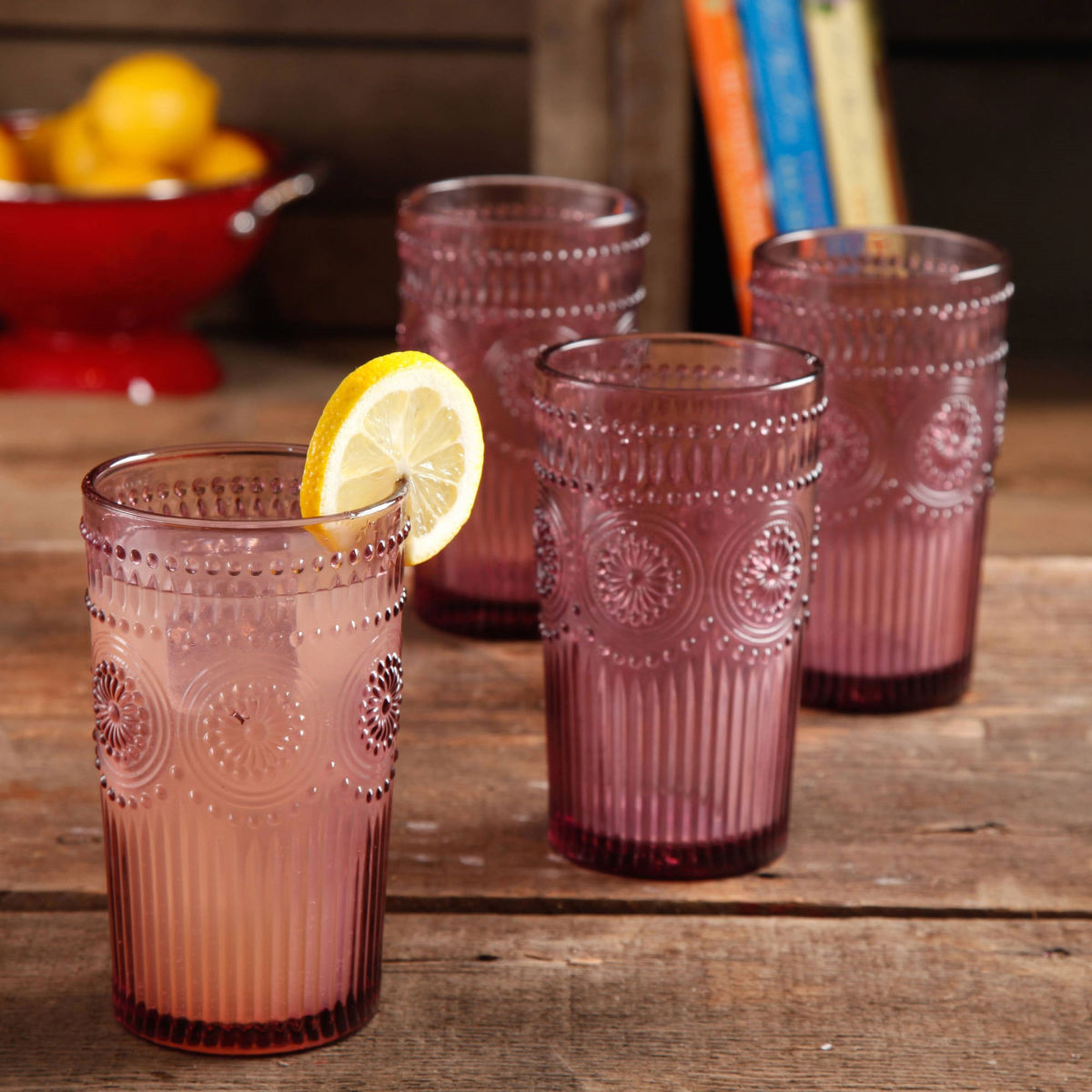 The Pioneer Woman Adeline 16-Ounce Emboss Glass Tumblers
