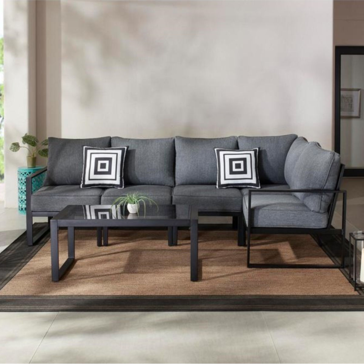 Hampton Bay Barclay 6-Piece Black Steel Outdoor Patio Sectional Sofa Set