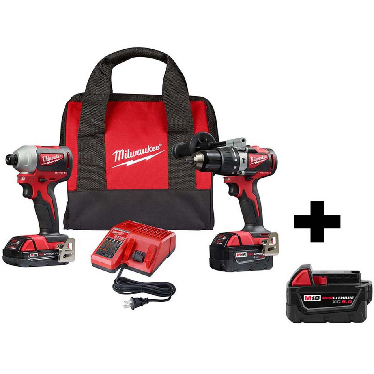 Milwaukee 2893-22CX-48-11-1850 M18 18-Volt Lithium-Ion Brushless Cordless Hammer Drill and Impact Combo Kit