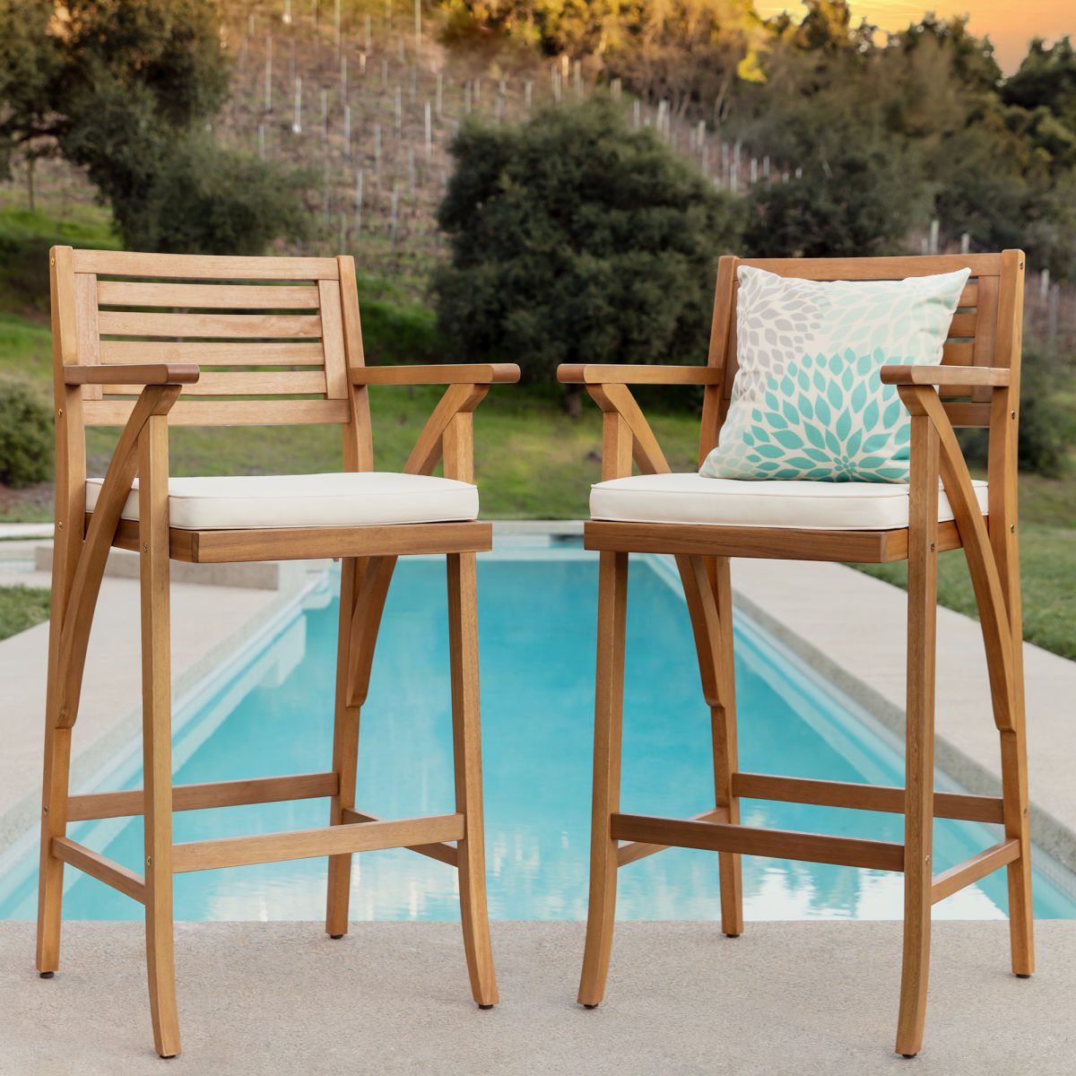 Best Choice Products Outdoor Acacia Wood Barstool Chairs