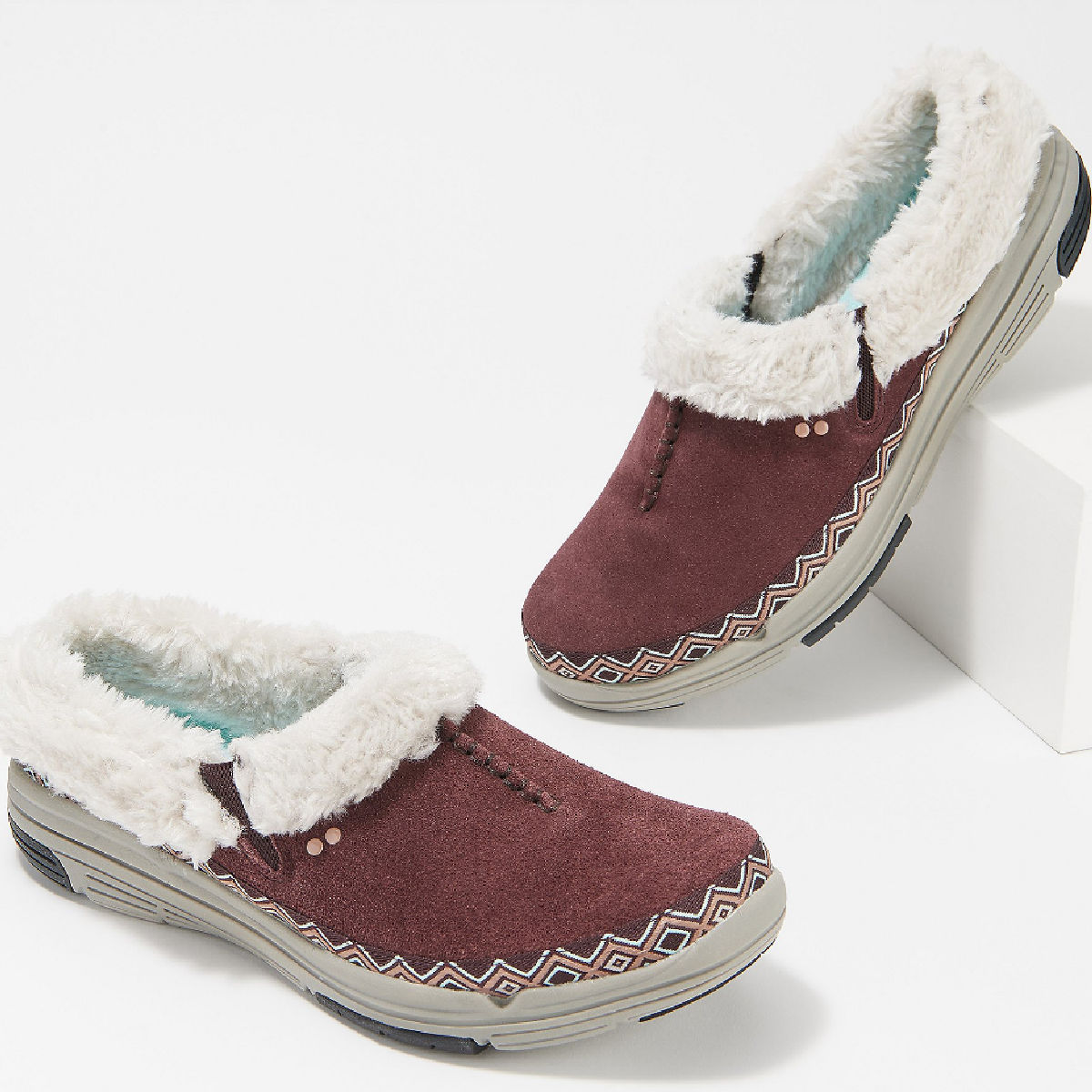 Ryka Adventure Suede and Faux Fur Slip-On Clogs