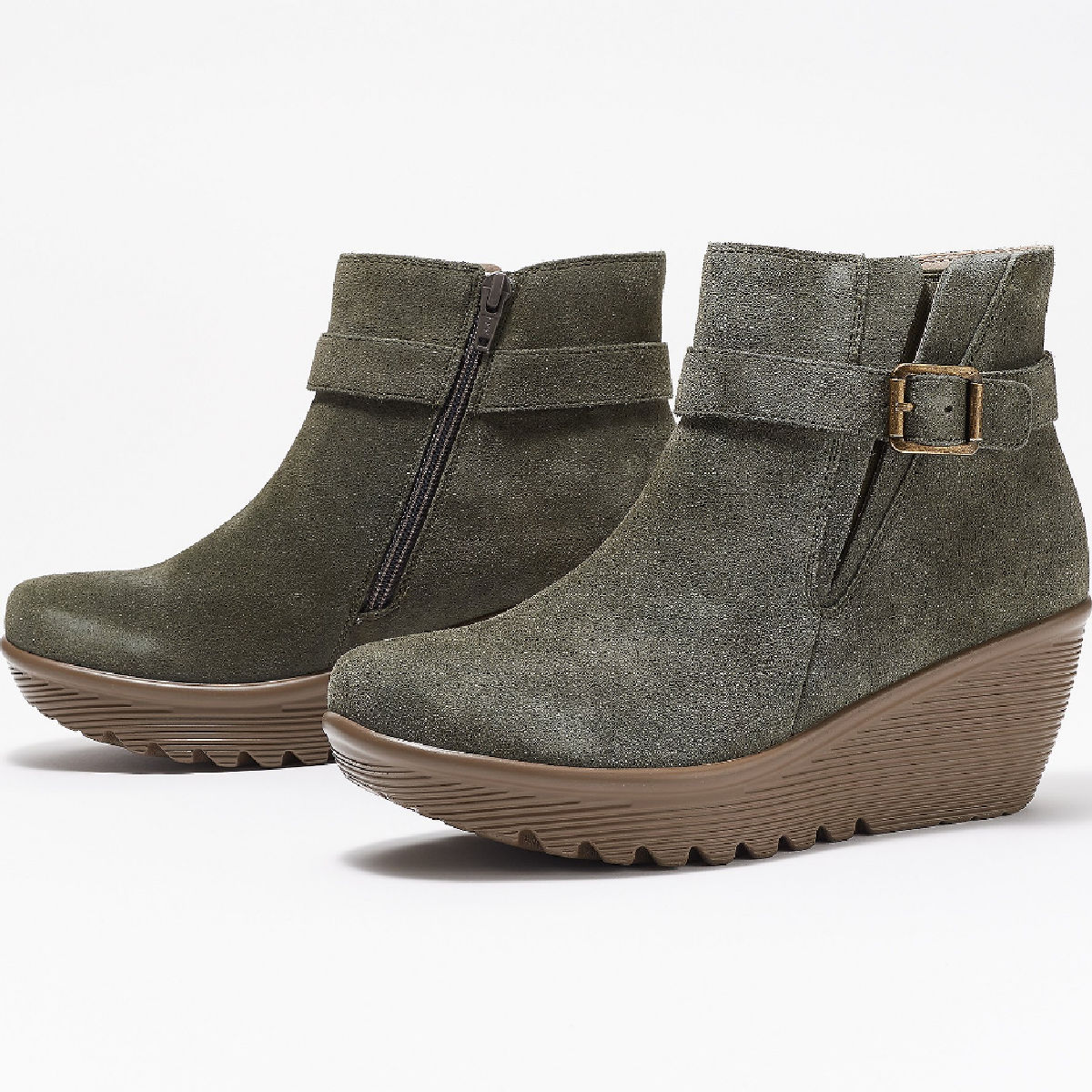 Skechers Day Date Suede Parallel Wedge Ankle Boots