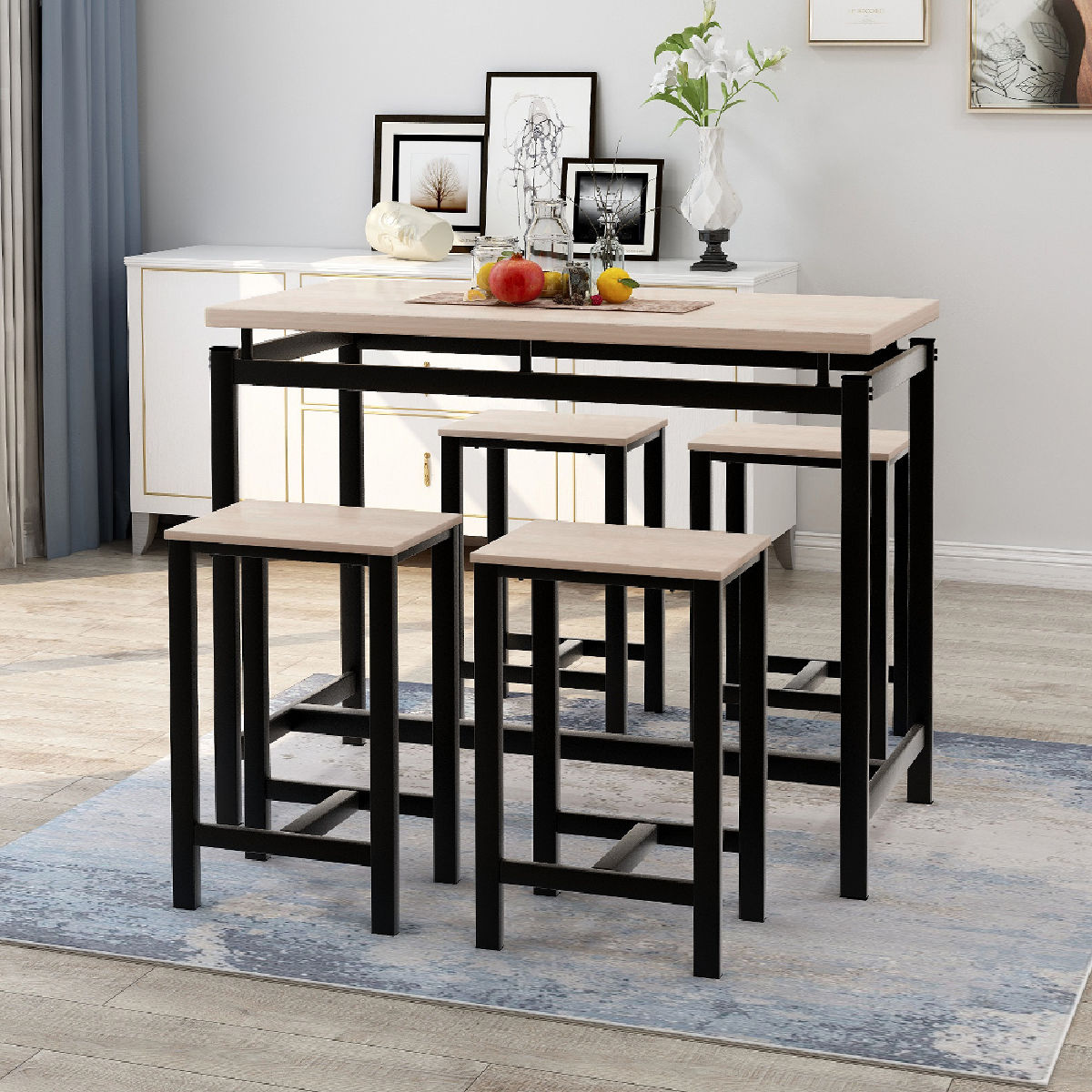 Euroco 5-Piece Dining Set Wood and Metal Pub Table