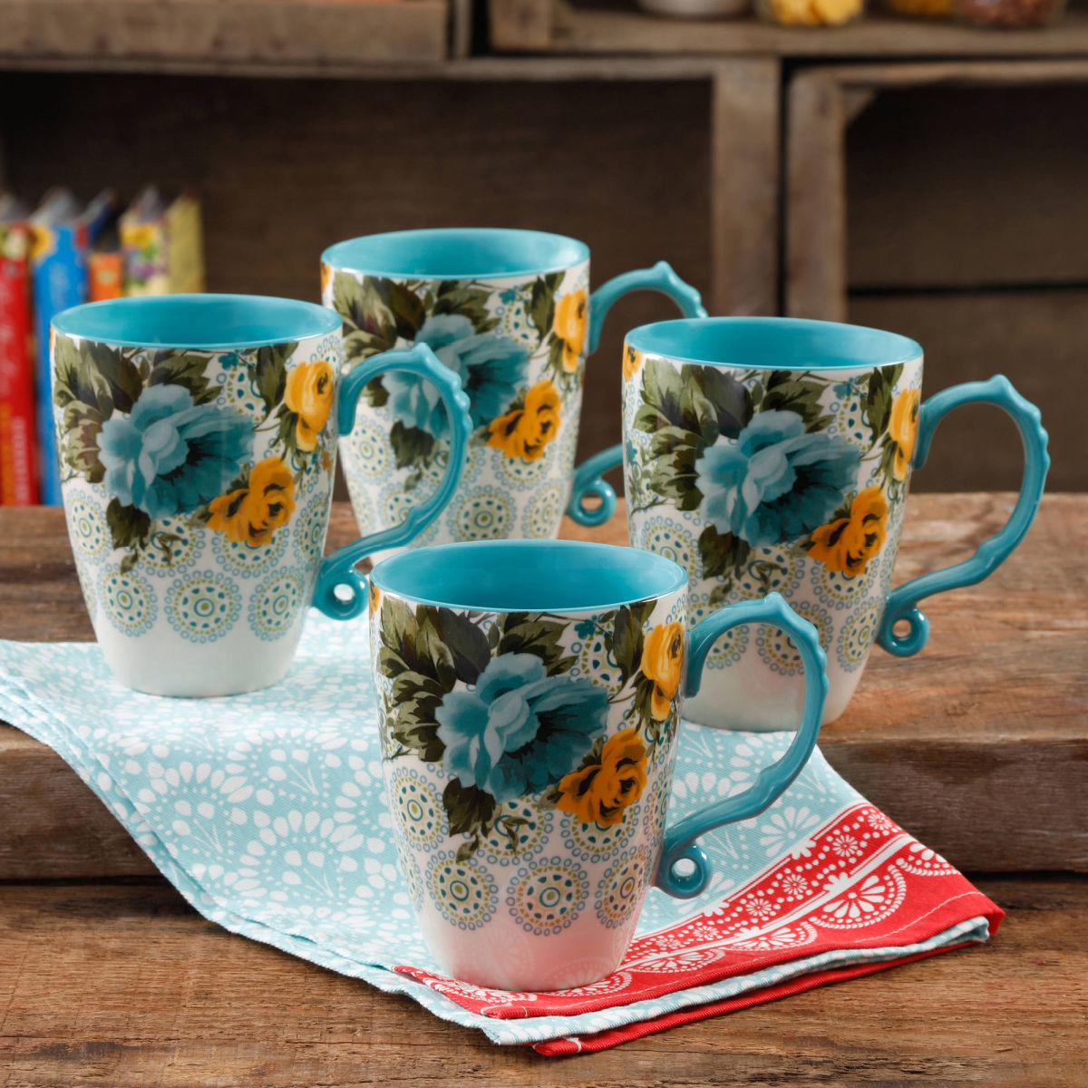 The Pioneer Woman Rose Shadow Latte Mug Set (4-Piece, 26-Ounce)