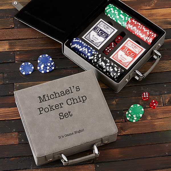 Expressions Personalized Grey Leatherette Poker Chip Set