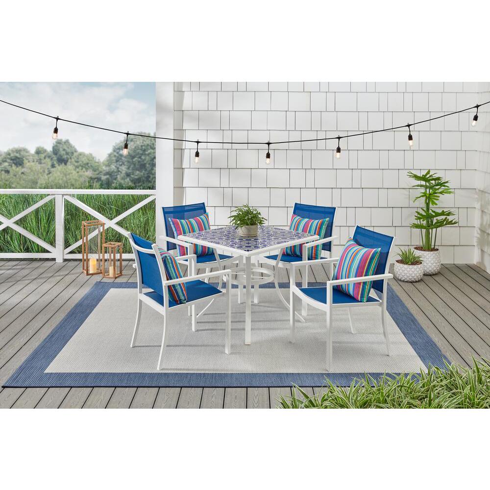 StyleWell Marivaux Blue and White 5-Piece Steel Outdoor Patio Dining Set