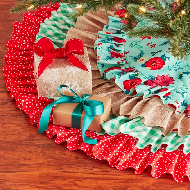 The Pioneer Woman Multi-Color 4-Tier Ruffle Polyester Christmas Tree Skirt