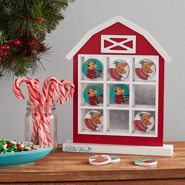 The Pioneer Woman Multi-Color Holiday Barn MDF Tic-Tac-Toe Game
