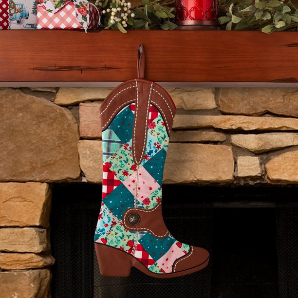 The Pioneer Woman Multi-Color Patchwork Boot Polyester Christmas Stocking