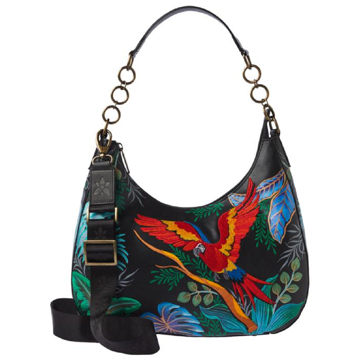Anuschka Hand-Painted Embroidered Leather Hobo Bag