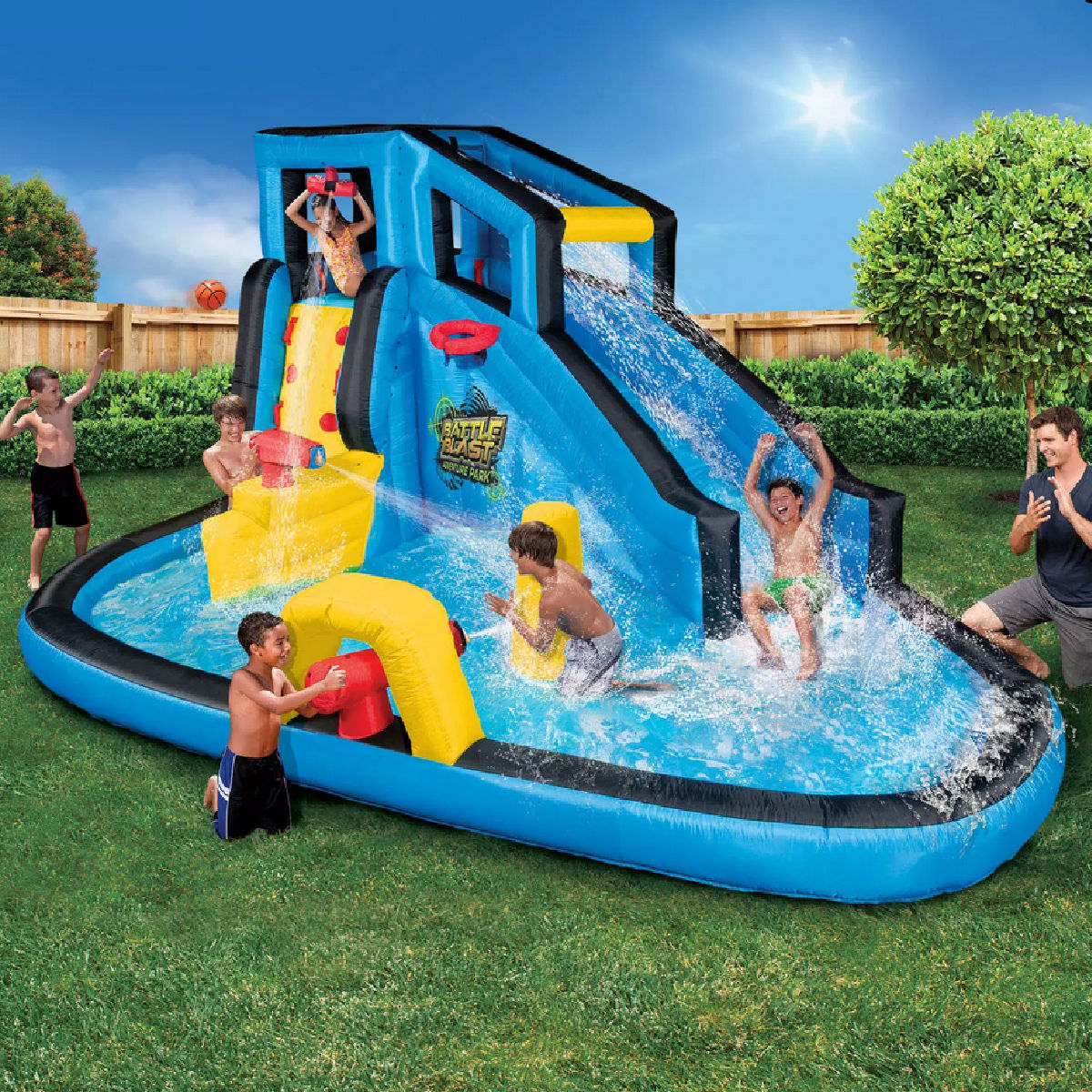 BANZAI Battle Blast Inflatable Water Park Play Center
