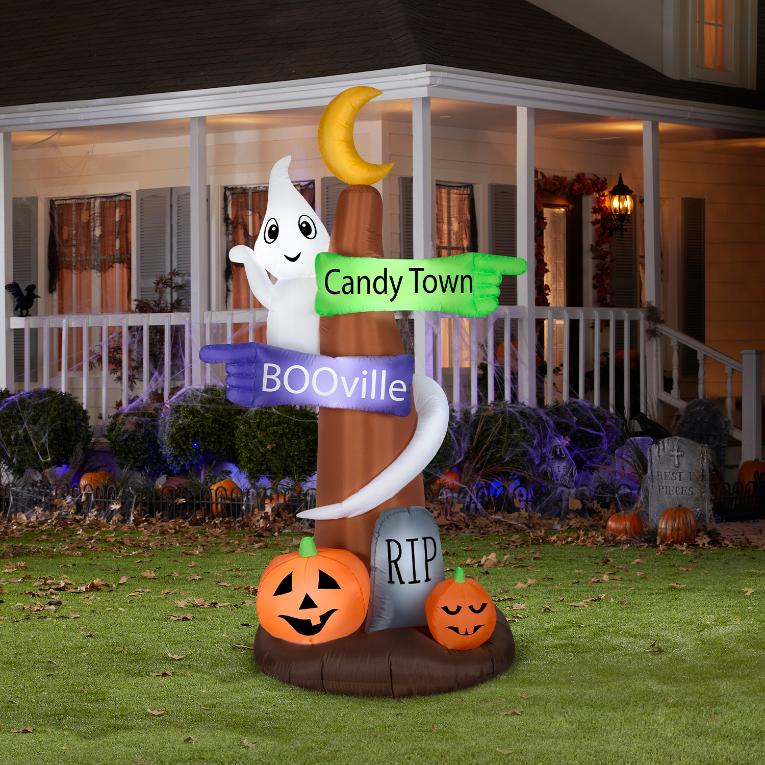 Gemmy Airblown Ghost Wrapped Around Sign Post Yard Halloween Inflatable