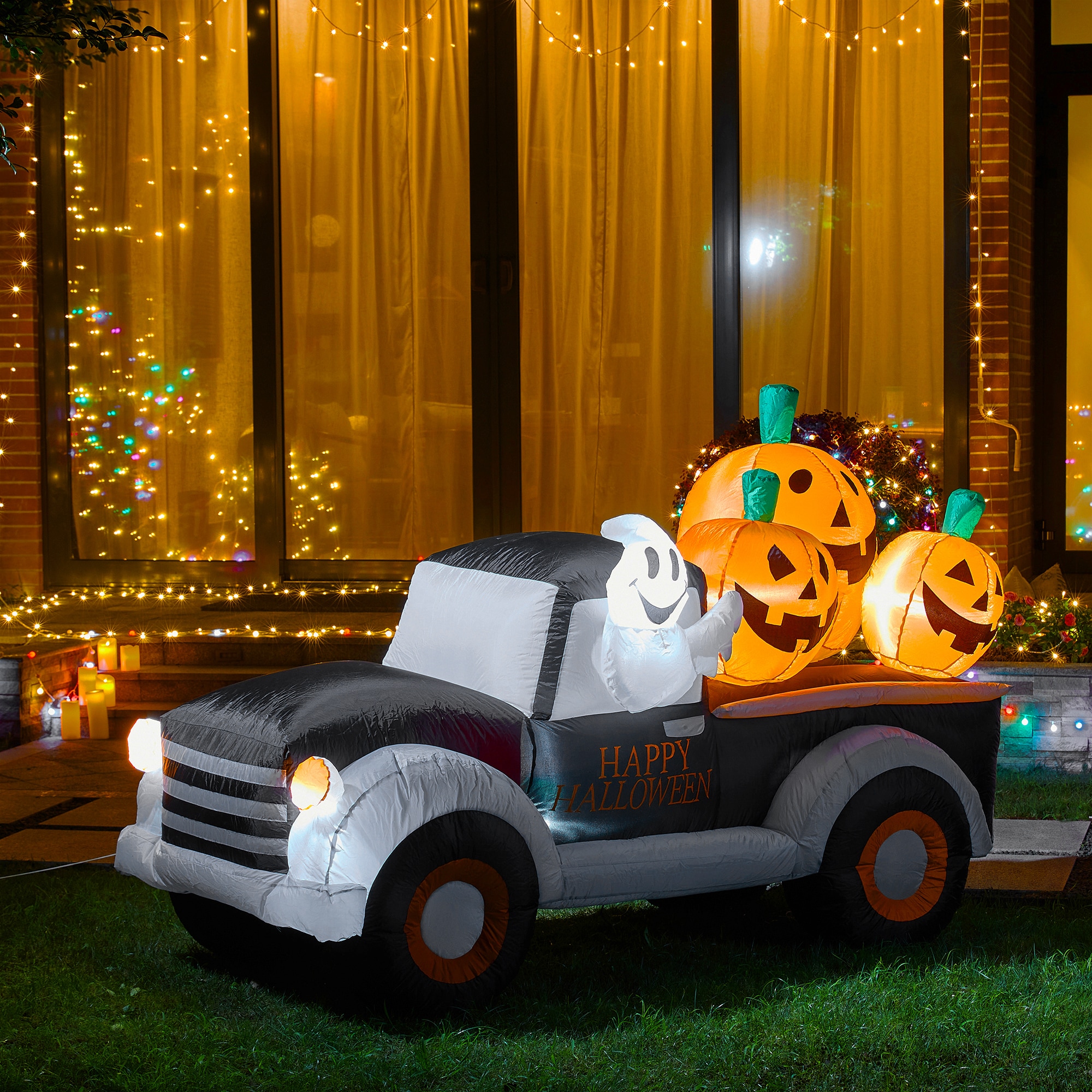 Glitzhome Ghost Driving Truck Carrying Pumpkins Halloween Inflatable