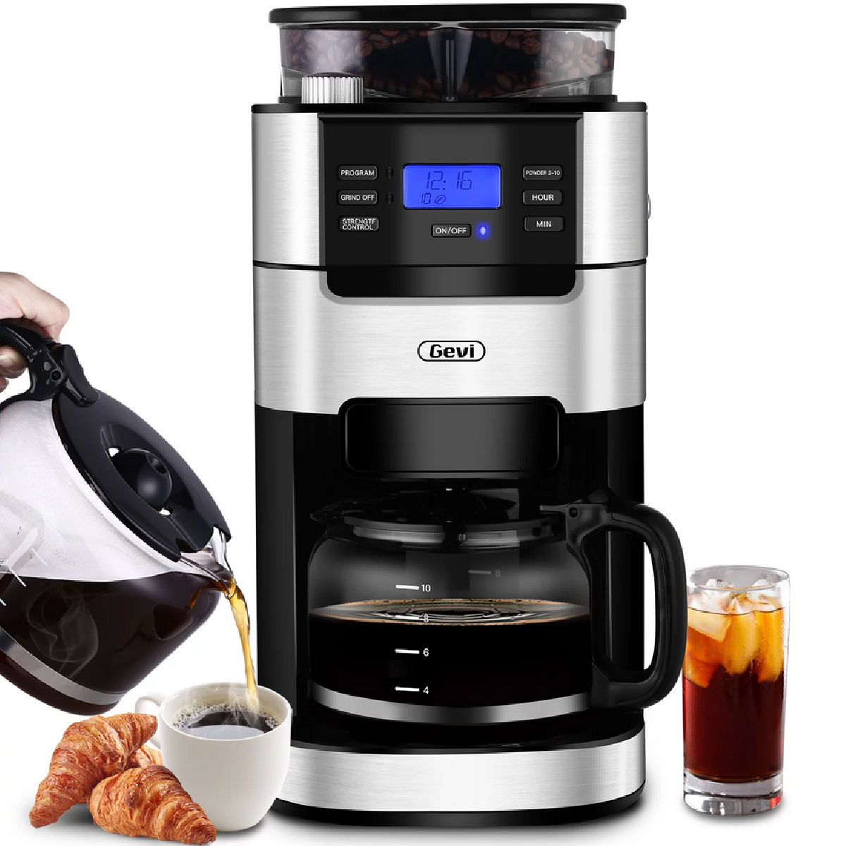 GEVI 10-Cup Programmable Grind and Brew Coffee Maker