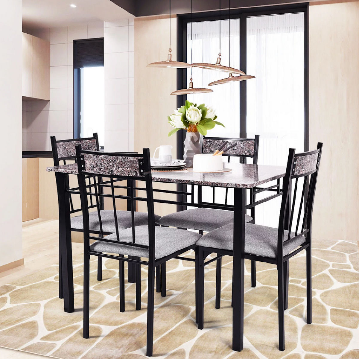 Costway 5-Piece Faux Marble Dining Table Set