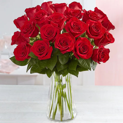 Two Dozen Red Roses with Clear Vase