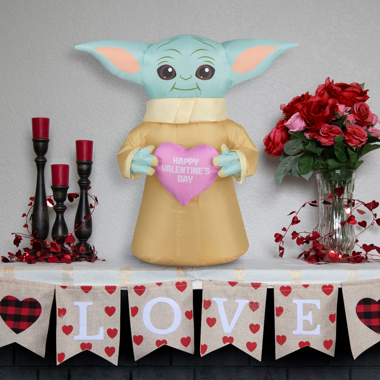 Happy Valentine's Day 20 in. Baby Yoda Inflatable Decoration