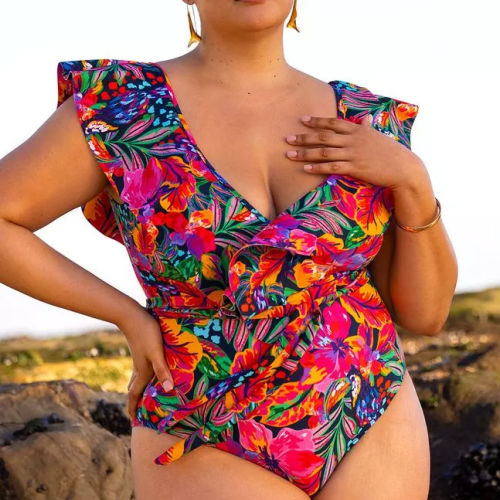 ELOQUII Ruffle Shoulder One-Piece Women's Swimsuit