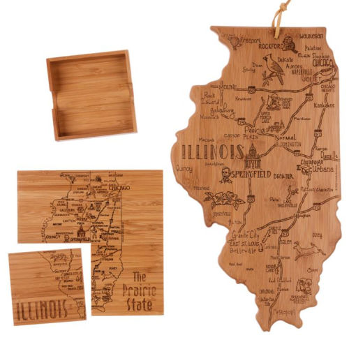 Totally Bamboo State-Shaped Cutting Board and Coaster Set