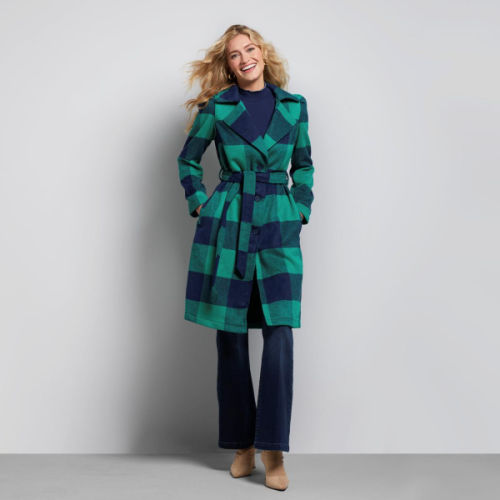 G by Giuliana Black Label Plaid Trench Coat