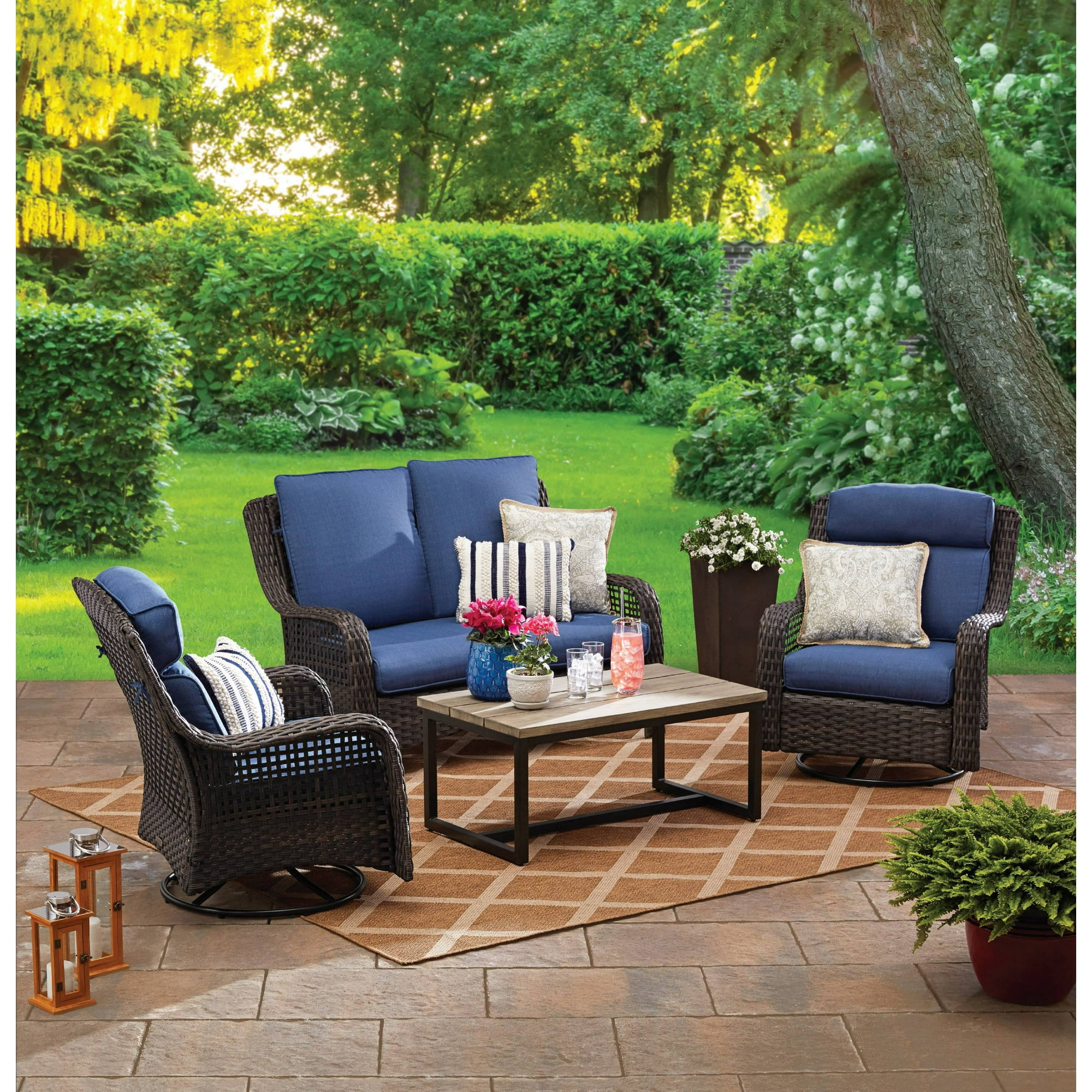 Better Homes & Gardens Ravenbrooke 4-Piece Outdoor Wicker Swivel Chair Conversation Set
