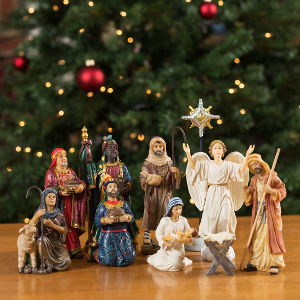Real Lift 14-Piece Hand Painted Nativity Set