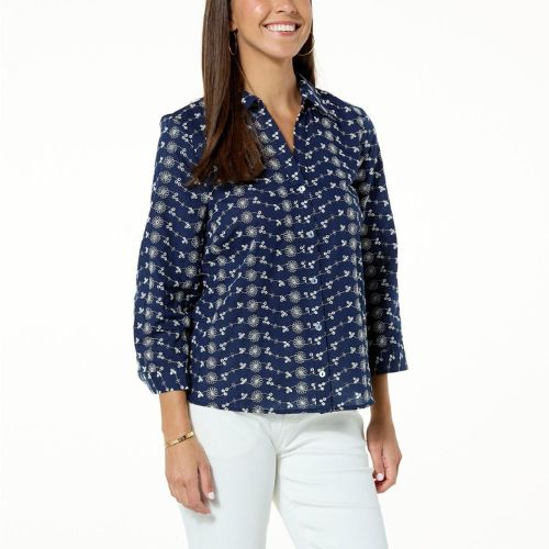 Jaclyn Smith Floral Eyelet Button-Up Top