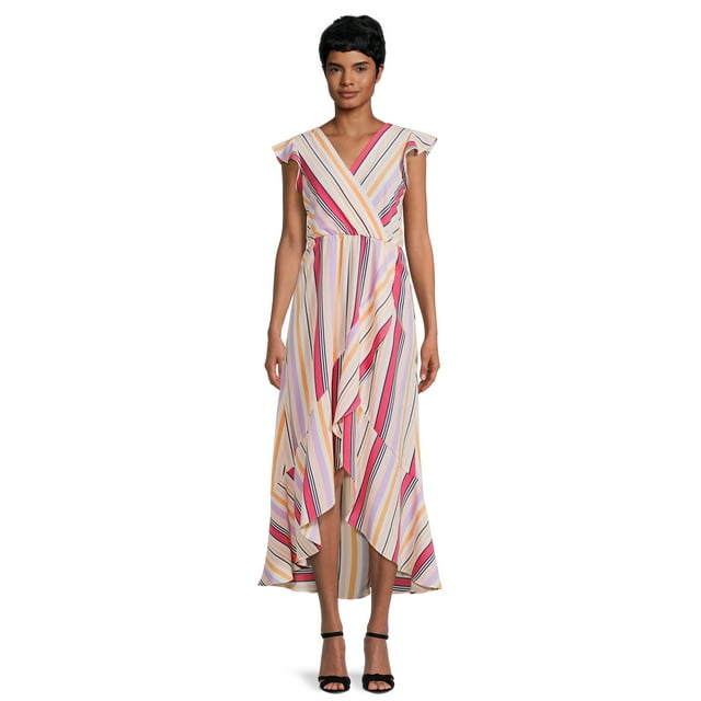 Nine.Eight Women’s Flutter Sleeve Faux Wrap Maxi Dress