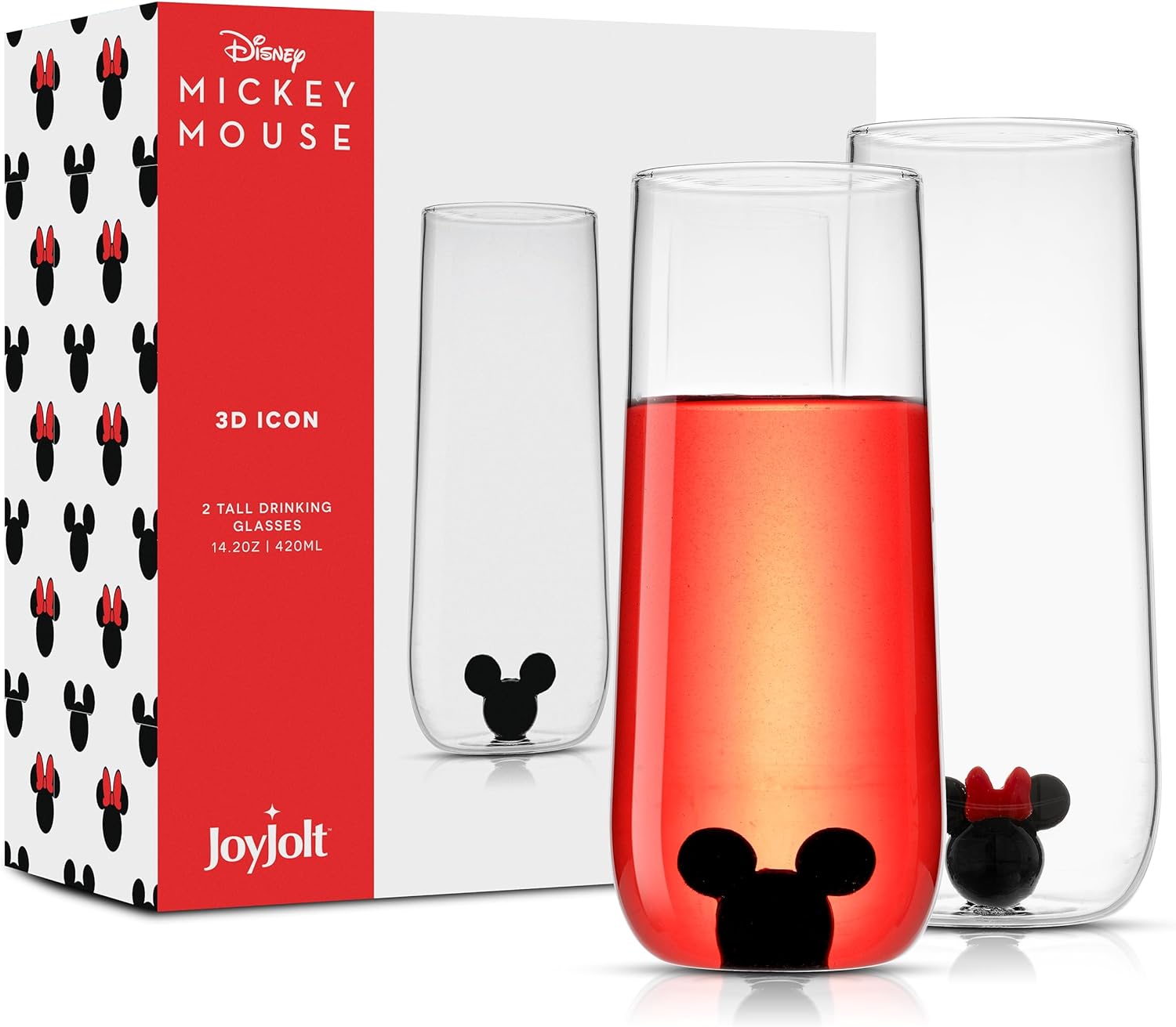JoyJolt Disney Mickey Mouse Icon Highball Glass Drinking Glasses